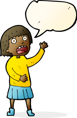 Çizgi film, bir insan tarafından çizilmiş konuşma balonlu kadını strese sokuyor.