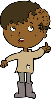 Bir insan tarafından çizilmiş kafasında büyüme olan çizgi film çocuğu.