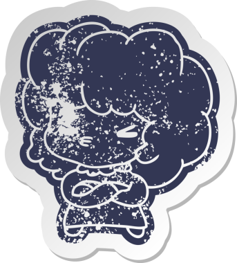 Bir insan tarafından çizilmiş sevimli bir haç kawaii kızının sıkıntılı eski karikatür çıkartması.