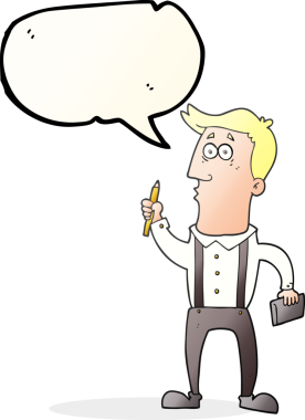 Bir insan tarafından çizilmiş not defteri olan serbest konuşma balonu karikatürü çizen adam.