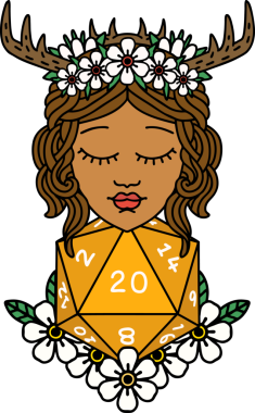 Retro Dövme Tarzı İnsan Druid Bir insan tarafından çizilmiş doğal yirmi zar ile