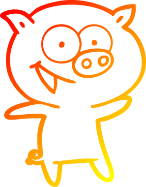 Bir insan tarafından çizilmiş neşeli bir domuz çizgi filmi.