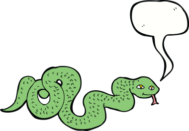 Bir insan tarafından çizilmiş konuşma balonlu çizgi film yılanı.