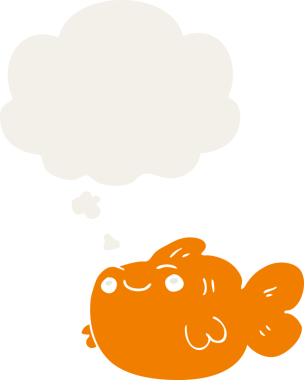 Düşünce baloncuklu çizgi film balığı insan tarafından çizilmiş.