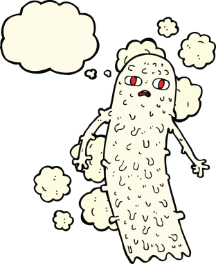 Bir insan tarafından çizilmiş düşünce baloncuklu karikatür hayaleti.