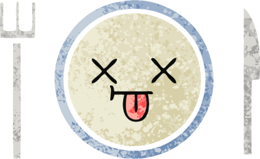 Bir insan tarafından çizilmiş yemek tabağının retro çizim tarzı karikatürü.