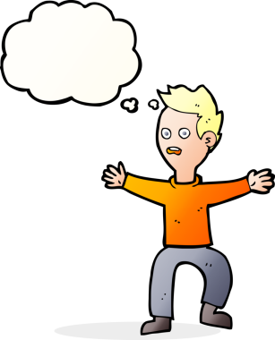 Bir insan tarafından çizilen konuşma baloncuğuyla panikleyen çizgi film adamı.