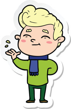 Bir insan tarafından çizilmiş mutlu bir çizgi film karakterinin çıkartması.