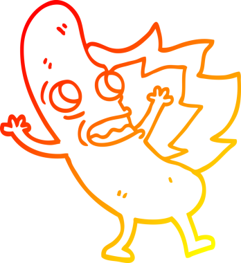 Bir insan tarafından çizilen yanan bir sosislinin sıcak çizgi çizimi