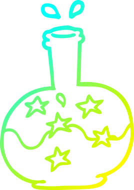 Bir insanın çizdiği sihirli iksirin soğuk çizgi çizimi.