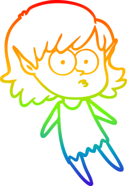 Gökkuşağı gradyan çizgi çizimi Bir insan tarafından çizilmiş bir elf kızı