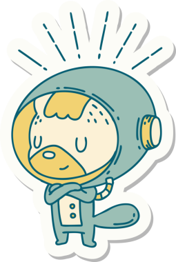 Bir insan tarafından çizilmiş astronot kıyafetli dövme stili bir hayvanın çıkartması.