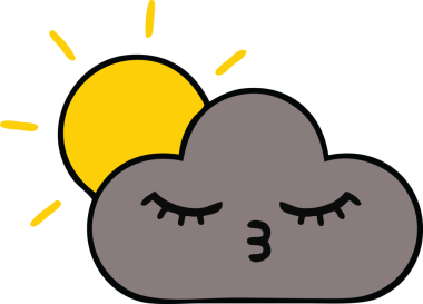 Bir insan tarafından çizilmiş bir fırtına bulutu ve güneş karikatürü.