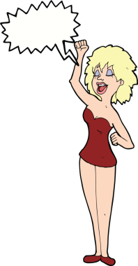 Bir insan tarafından çizilmiş konuşma balonu olan çizgi film dansçısı kadın.