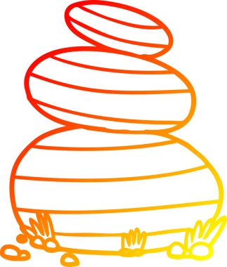Bir insan tarafından çizilmiş büyük istiflenmiş taşların çizgi çizimleri.