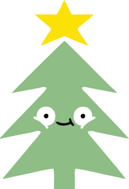 Bir insan tarafından çizilmiş bir noel ağacının düz renkli retro karikatürü