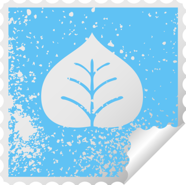 Bir insan tarafından çizilmiş bir sonbahar yaprağının kare soyma etiketi.