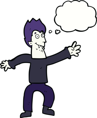 Bir insan tarafından çizilmiş düşünce baloncuğu olan bir vampir.