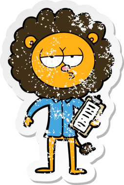 Bir insan tarafından çizilmiş canı sıkkın bir aslan yöneticisinin sıkıntılı çıkartması.