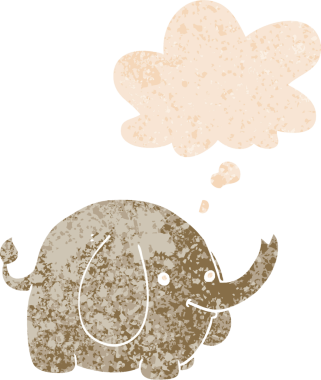 Düşünce baloncuklu çizgi film fili grunge dertli eski moda bir insan tarafından çizilmiş.