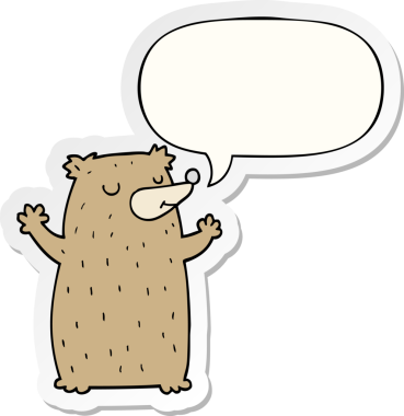 Bir insan tarafından çizilmiş baloncuk çıkartmalı çizgi film ayısı.