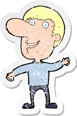 Bir insan tarafından çizilmiş bir çizgi film karakterinin gerilimli çıkartması.