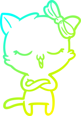 Bir insan tarafından kafasında yay olan çizgi film kedisinin soğuk gradyan çizimi