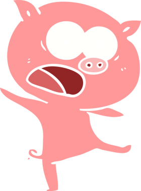 Bir insan tarafından çizilmiş düz renkli çizgi film domuzu.