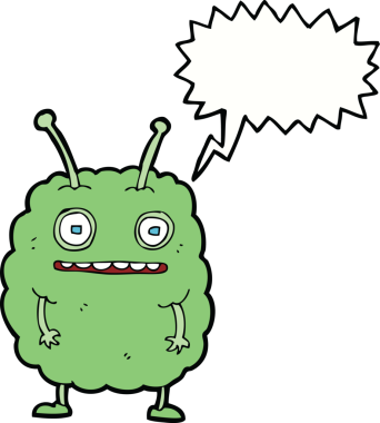 Bir insan tarafından çizilmiş konuşma balonlu komik uzaylı canavar.