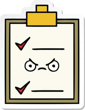 Bir insan tarafından çizilmiş şirin bir karikatür kontrol listesinin etiketi