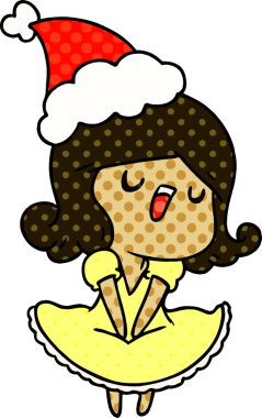 Bir insan tarafından çizilmiş Kawai kızının el çizimi Noel karikatürü.