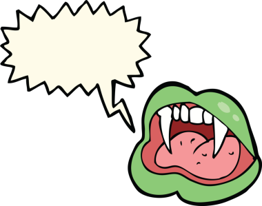 Bir insan tarafından çizilmiş düşünce baloncuklu vampir dudakları.