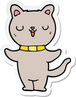 Bir insan tarafından çizilmiş çizgi film kedisinin çıkartması.