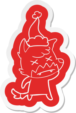 Bir insan tarafından çizilmiş Noel Baba şapkası giyen ölü bir tilkinin garip çizgi film çıkartması.