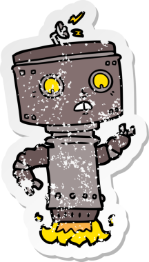 Bir insan tarafından çizilmiş karikatür robotunun sıkıntılı çıkartması.