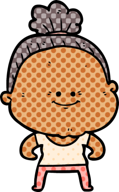 Bir insan tarafından çizilmiş mutlu yaşlı kadın çizgi filmi.