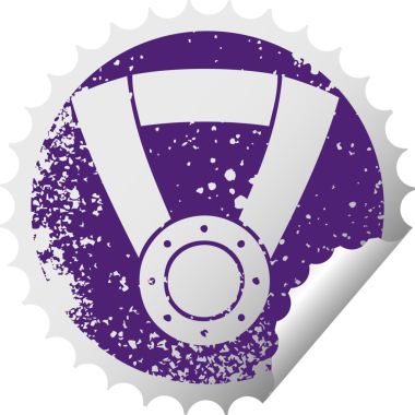 Bir insan tarafından çizilen altın madalyanın işaretli dairesel soyma etiketi.