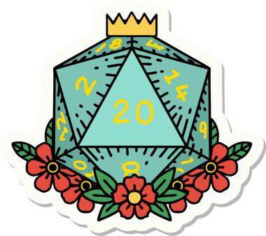 Bir insan tarafından çizilmiş 20 D20 zarının etiketi.