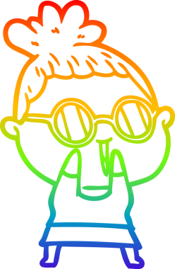 Bir insan tarafından çizilmiş gözlük takan utangaç bir kadının çizimi.