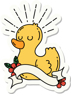 Bir insan tarafından çizilmiş dövme stili plastik ördek çıkartması.