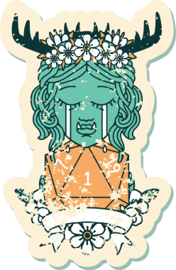 Retro Dövme Tarzı Ağlayan Ork Druid karakteri Bir insan tarafından çizilmiş doğal bir rulo