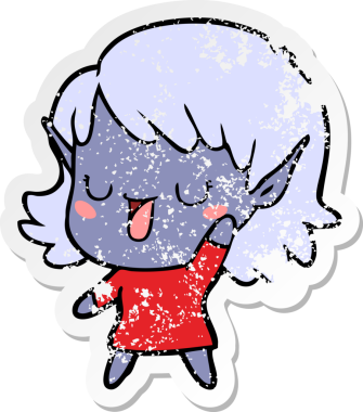 Bir insan tarafından çizilmiş karikatür elf kızının sıkıntılı çıkartması.