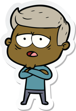 Bir insan tarafından çizilmiş yorgun bir çizgi film çıkartması.