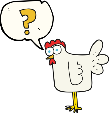 Bir insan tarafından çizilmiş serbest konuşma balonu karikatürü kafası karışmış tavuk.