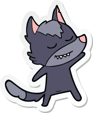 Bir insan tarafından çizilmiş dost canlısı bir kurt çizgi filminin çıkartması.