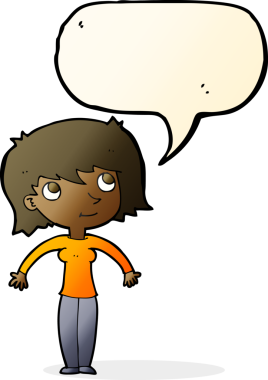 Bir insan tarafından çizilmiş bir konuşma balonuyla omuz silken karikatür kadın.