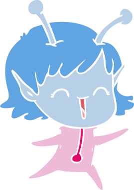 Bir insan tarafından çizilmiş düz renkli uzaylı kız çizgi filmi.