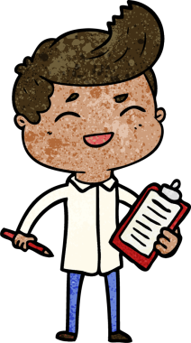 Bir insan tarafından çizilmiş, gülen bir satıcı.