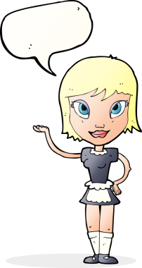 Bir insan tarafından çizilmiş konuşma balonu olan çizgi film hizmetçisi.