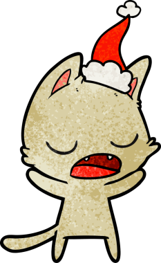 Konuşan kedi eli desenli Noel Baba şapkası giymiş bir insan tarafından çizilmiş.